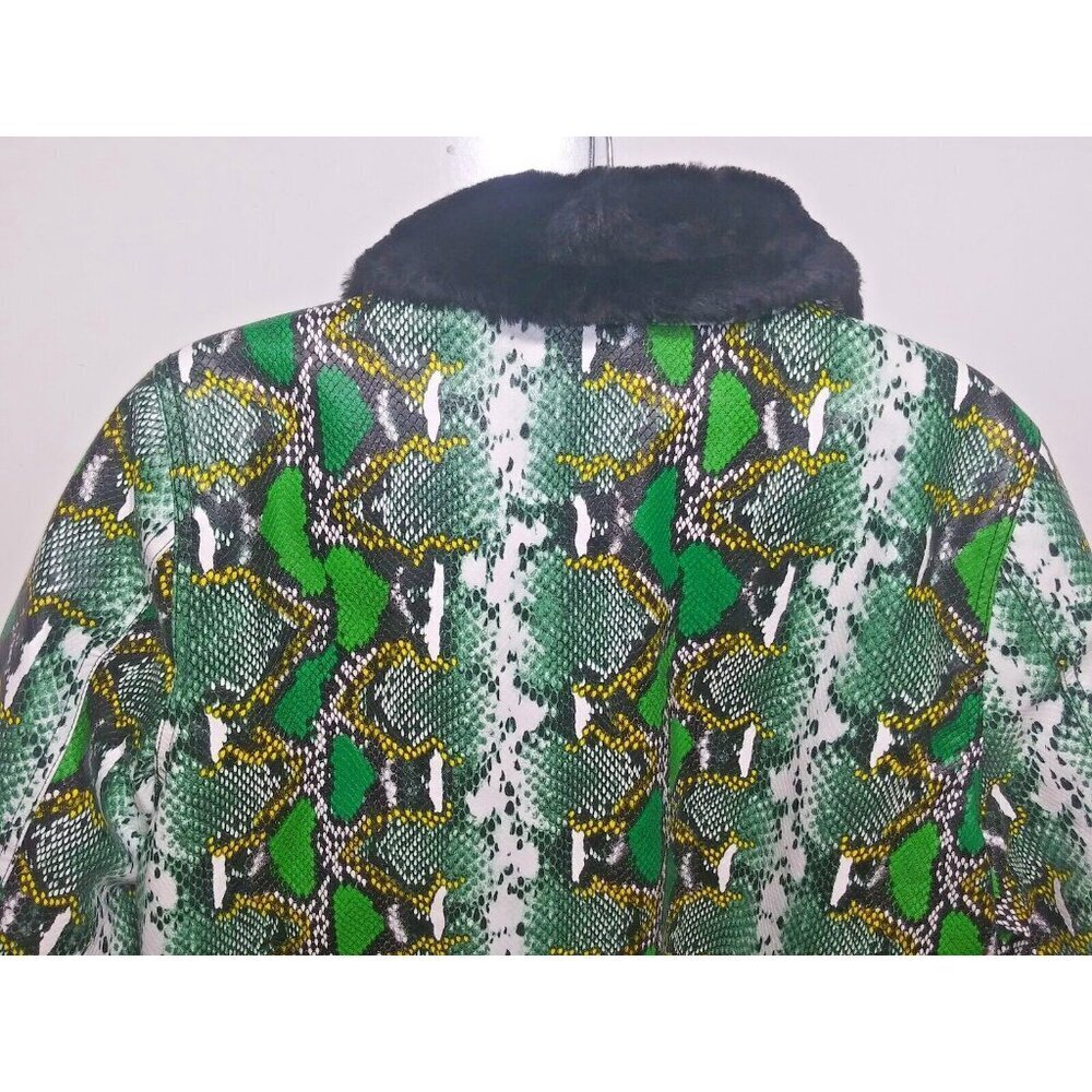 NEW MOD-X Bomber Jacket SNAKE REPTILE PRINT Womens XL Green black FAUX FUR LINED - Picture 11 of 15